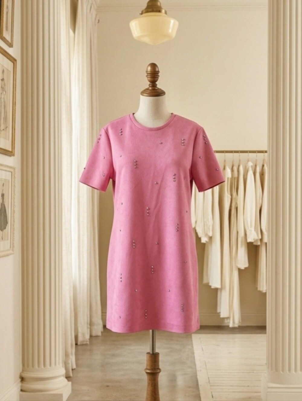 Zara XL Perfect Pink Moleskin Rhinestone Accent Dress
